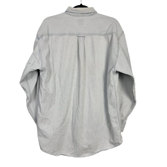 Vintage GAP Denim Blue Striped Button Down Shirt Cotton Large - Picture 2 of 9